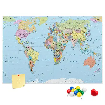 Political World Map Printed Cork Board