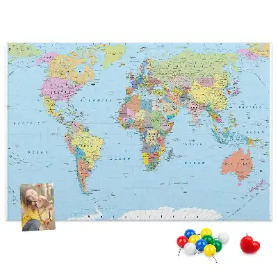 Printed Cork Board Political world map