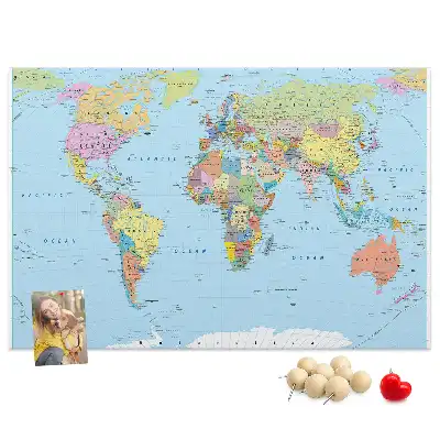 Printed Cork Board Political world map