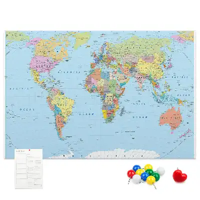 Printed Cork Board Political world map