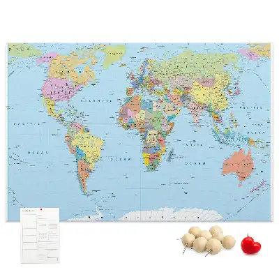 Printed Cork Board Political world map