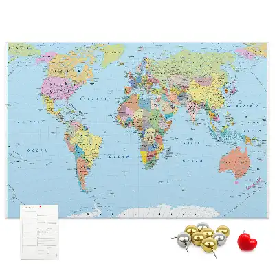Printed Cork Board Political world map