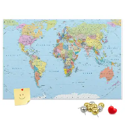 Printed Cork Board Political world map