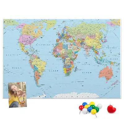 Printed Cork Board Political world map