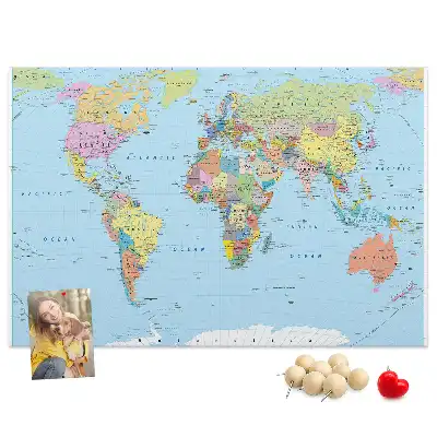Printed Cork Board Political world map