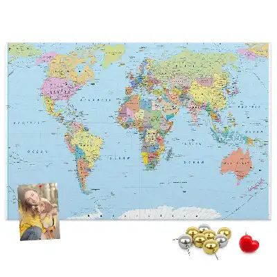 Printed Cork Board Political world map