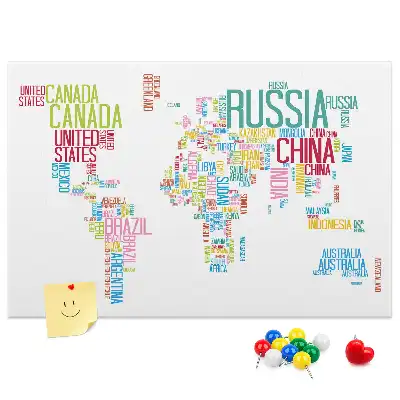 Printed Cork Memo Board Featuring a Map of Country Names