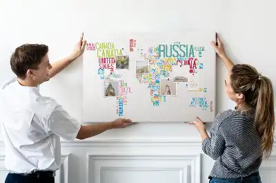 Printed Cork Memo Board Featuring a Map of Country Names
