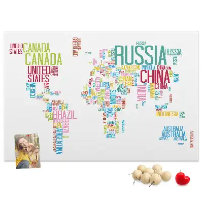 Printed Cork Memo Board Featuring a Map of Country Names