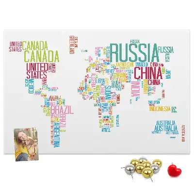 Printed Cork Memo Board Featuring a Map of Country Names