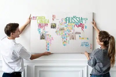 Printed Cork Memo Board Featuring a Map of Country Names