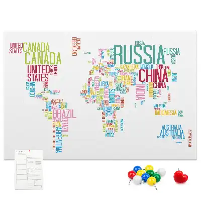 Printed Cork Memo Board Featuring a Map of Country Names