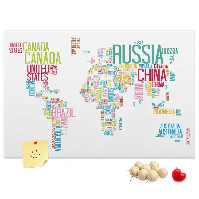 Printed Cork Memo Board Featuring a Map of Country Names