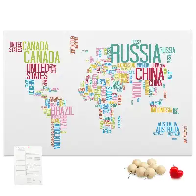 Printed Cork Memo Board Featuring a Map of Country Names