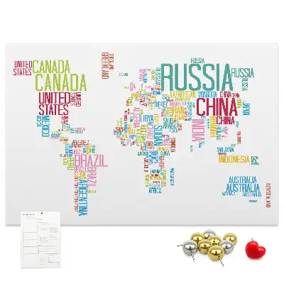 Printed Cork Memo Board Featuring a Map of Country Names