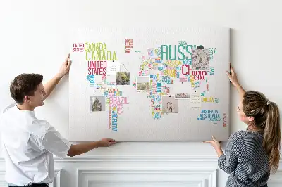 Printed Cork Memo Board Featuring a Map of Country Names