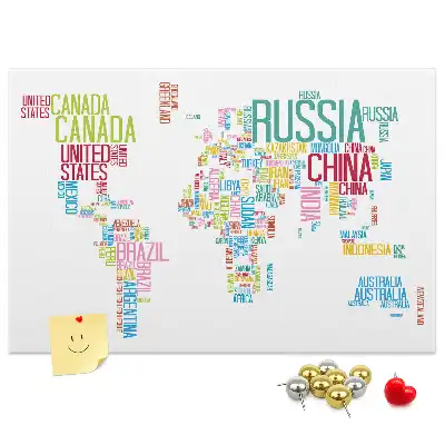 Printed Cork Memo Board Featuring a Map of Country Names