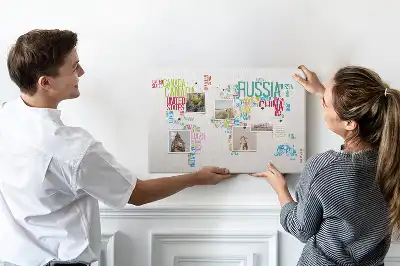 Printed Cork Memo Board Featuring a Map of Country Names