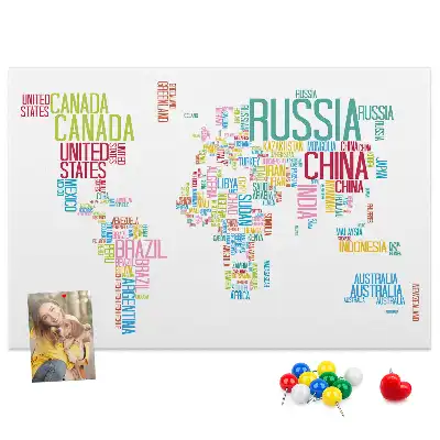 Printed Cork Memo Board Featuring a Map of Country Names