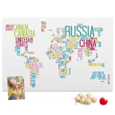 Printed Cork Memo Board Featuring a Map of Country Names