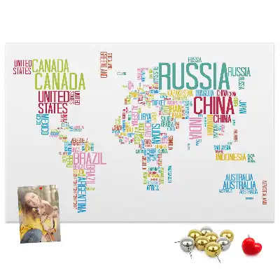 Printed Cork Memo Board Featuring a Map of Country Names
