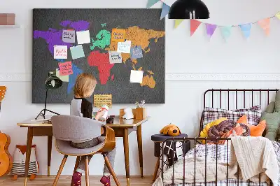 World map cork memo board