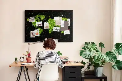 World Map Printed Cork Memo Board