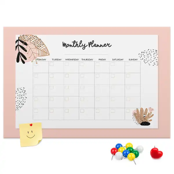Floral Printed Cork Monthly Planner Memo Board