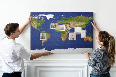 Large world map printed cork board