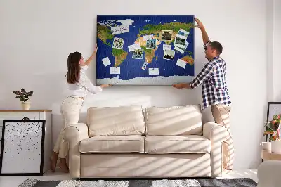 Large world map printed cork board