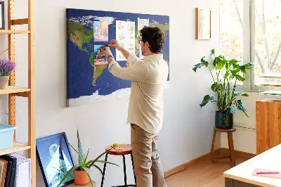 Printed Cork Board Large world map