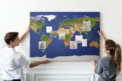 Large world map printed cork board