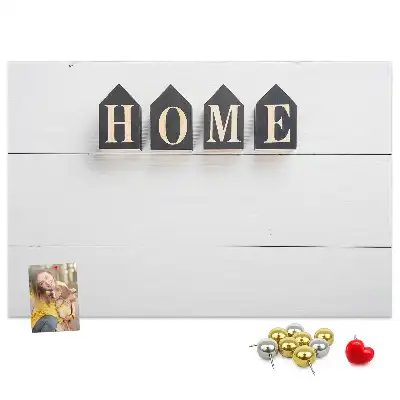 Printed cork board with home lettering
