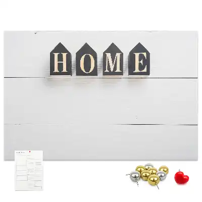 Printed cork board with home lettering