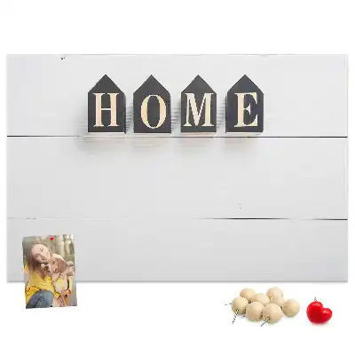 Printed cork board with home lettering