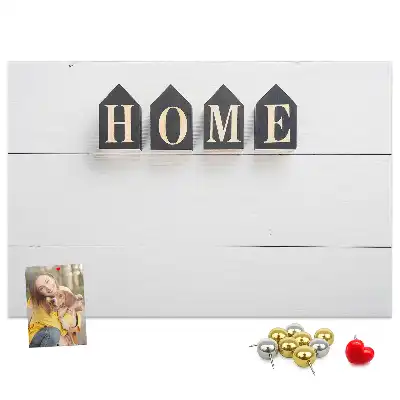 Printed cork board with home lettering