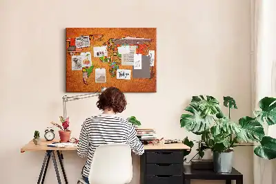World Map Printed Cork Memo Board with Flags