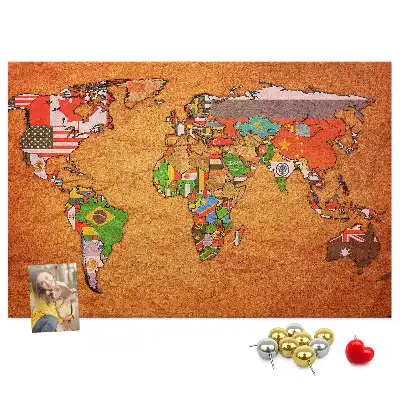 Printed Cork Memo Board World Map with flags