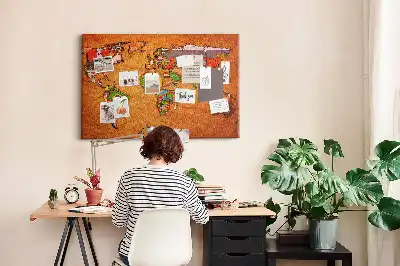 World Map Printed Cork Memo Board with Flags