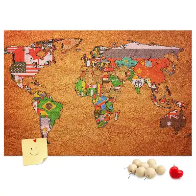 Printed Cork Memo Board World Map with flags