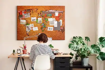 World Map Printed Cork Memo Board with Flags