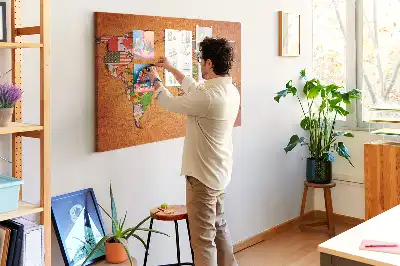 World Map Printed Cork Memo Board with Flags