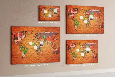 World Map Printed Cork Memo Board with Flags