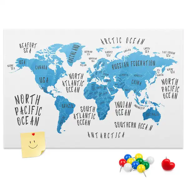 Printed Cork Memo Board Blue earth map