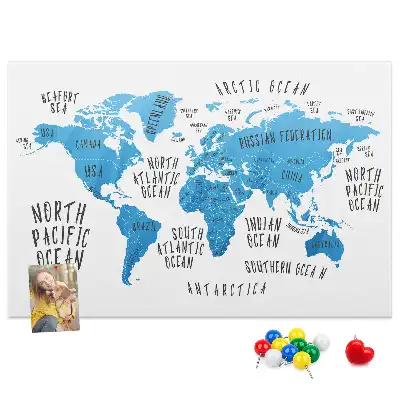 Printed Cork Memo Board Blue earth map