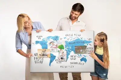 Printed Cork Memo Board Blue earth map