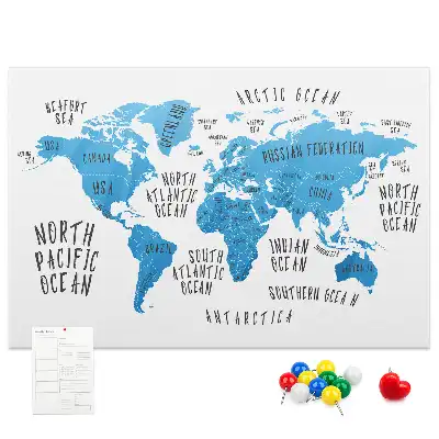 Printed Cork Memo Board Blue earth map