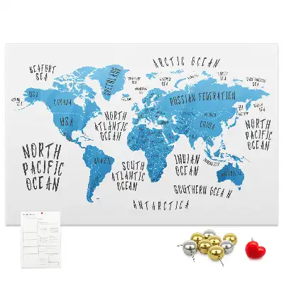 Printed Cork Memo Board Blue earth map