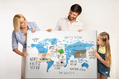 Printed Cork Memo Board Blue earth map
