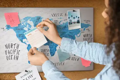 Printed Cork Memo Board Blue earth map